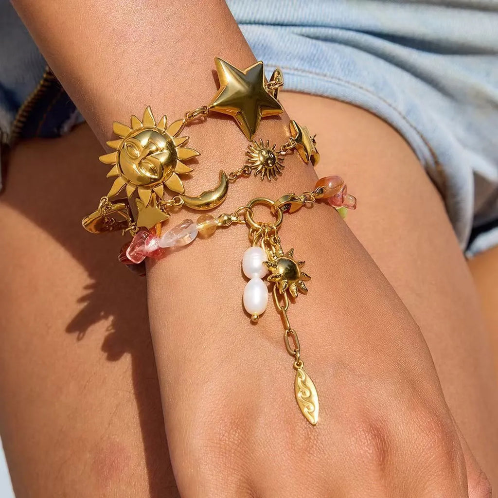 Women's stainless steel bracelet with geometric sun motif light luxury jewellery non-fading ornament