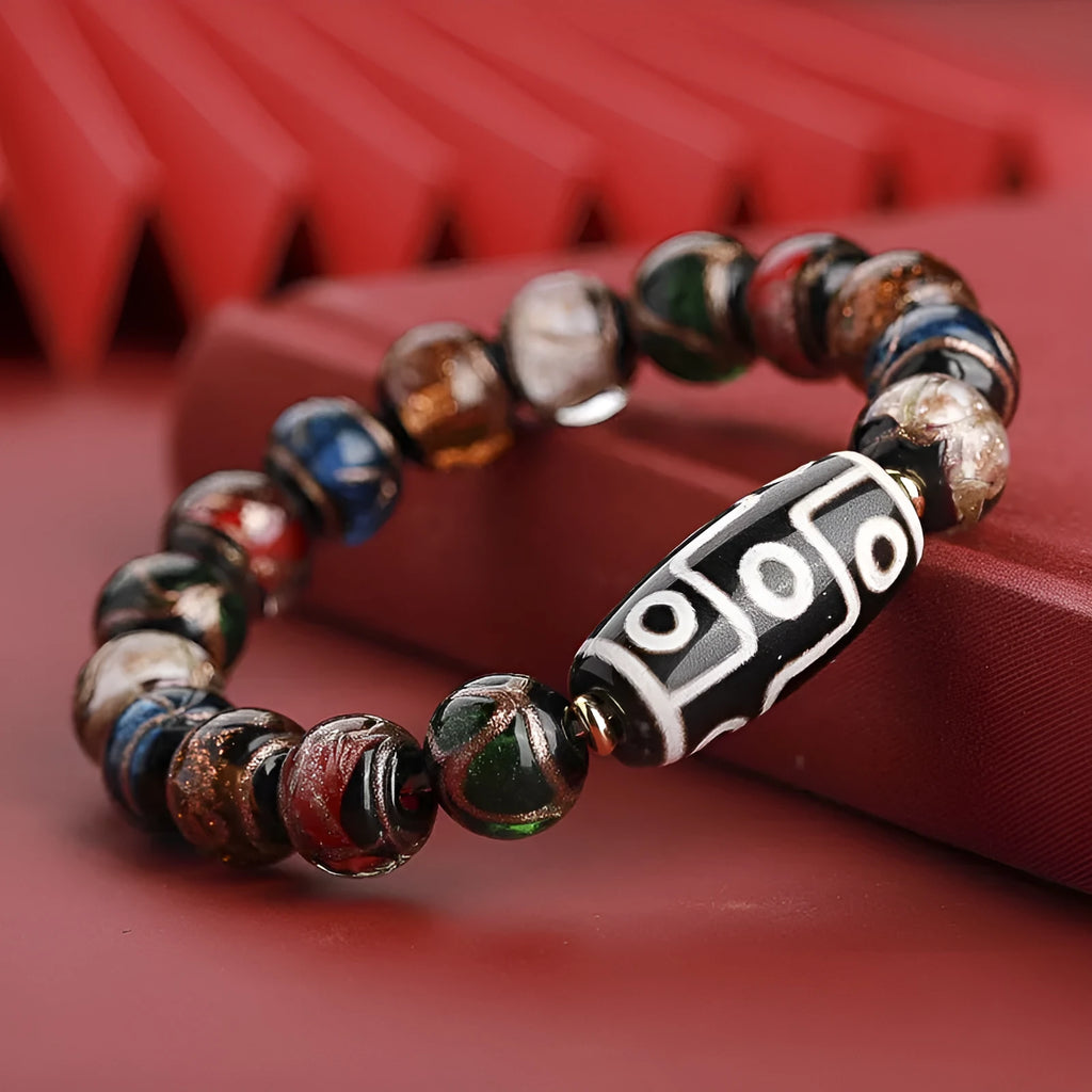 Chinese style unisex bracelet with colourful coloured glaze snake lucky beads in three purity sizes