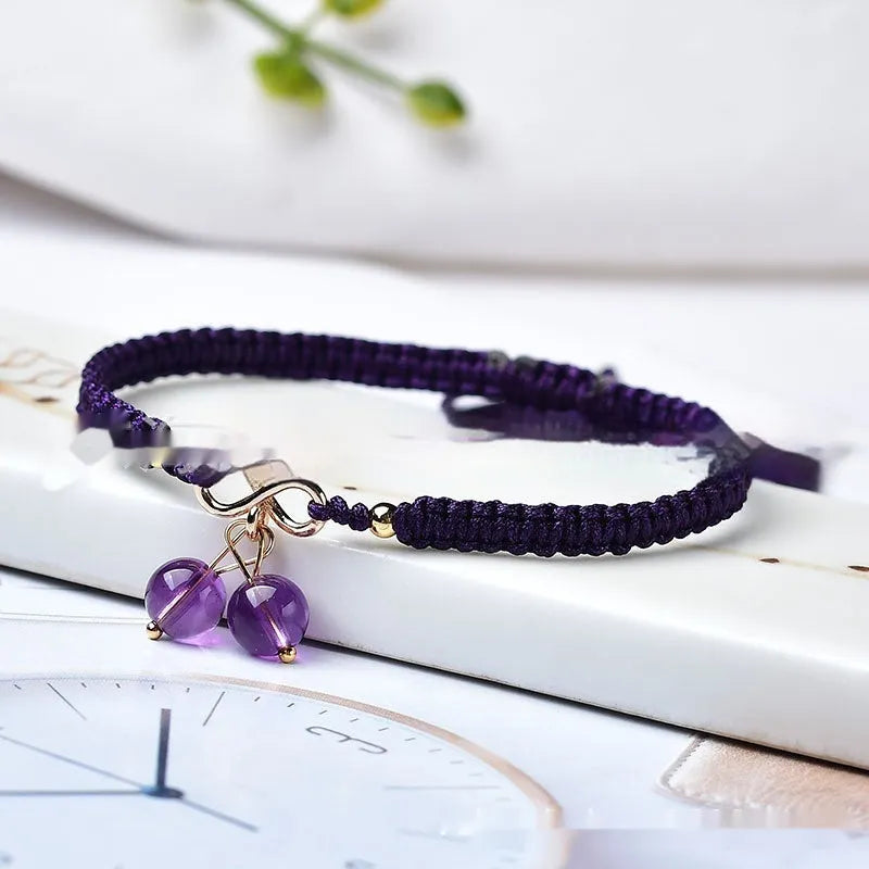 Natural strawberry quartz cherry bracelet for women with crystal fruit charms
