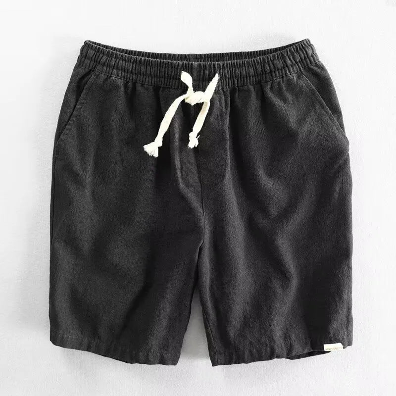 Loose-fit straight leg casual shorts in ramie-cotton blend fabric available in six colour options