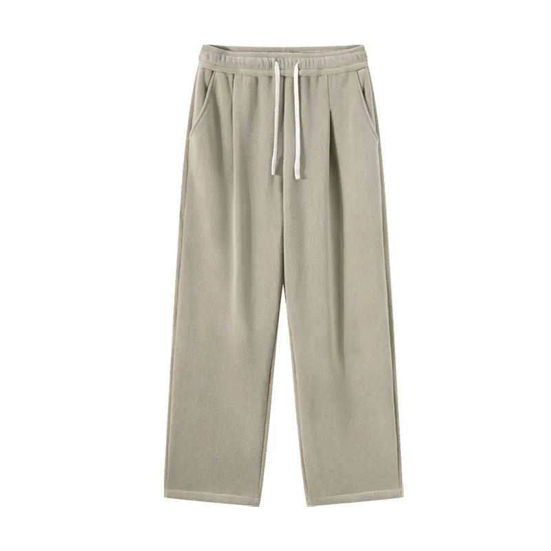 Men's double-sided polar fleece trousers in apricot colour with wool lining and drawstring waist