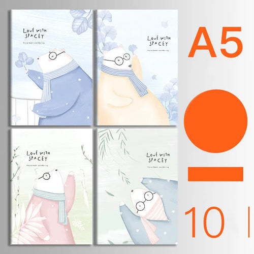 Ten soft cover thread-bound notebooks in A5 and B5 sizes with various designs