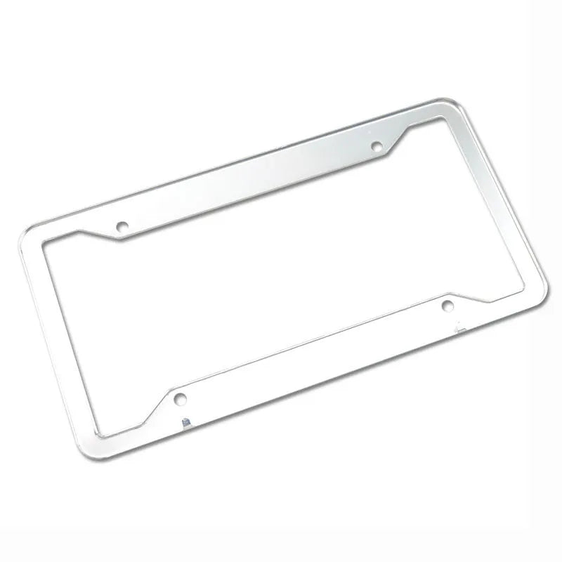 Aluminium alloy and stainless steel license plate frame in black, shown from the front.