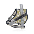 Reflective dog harness with neck protection in camouflage colour on a medium-sized dog