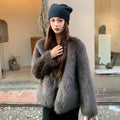 Women's chenille coat in brown with princess sleeves, medium length 50cm