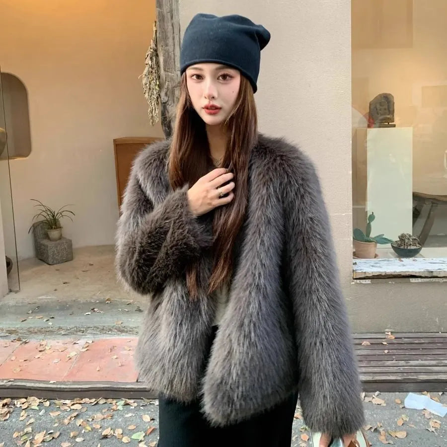 Women's chenille coat in brown with princess sleeves, medium length 50cm