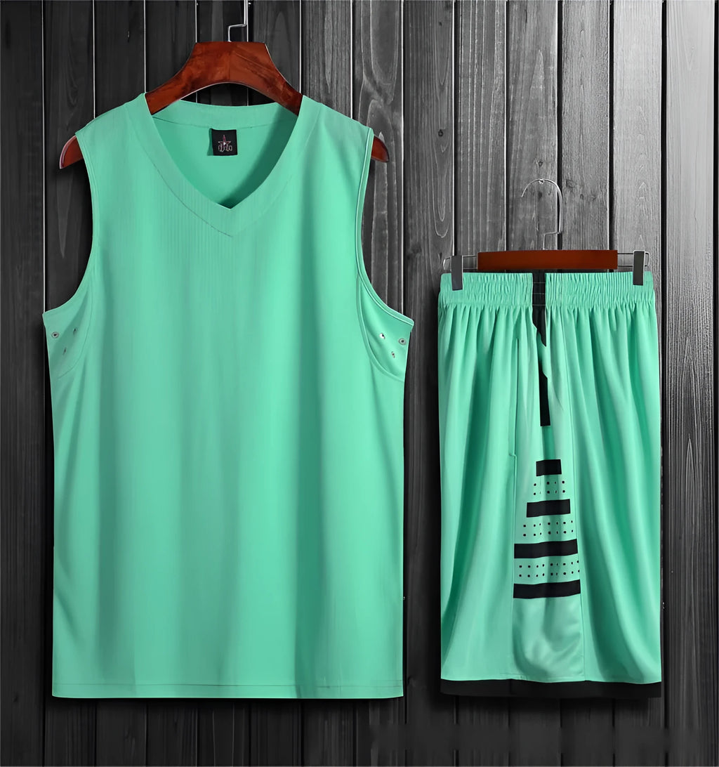 Black sleeveless basketball training vest on a mannequin, part of a unisex sportswear set.