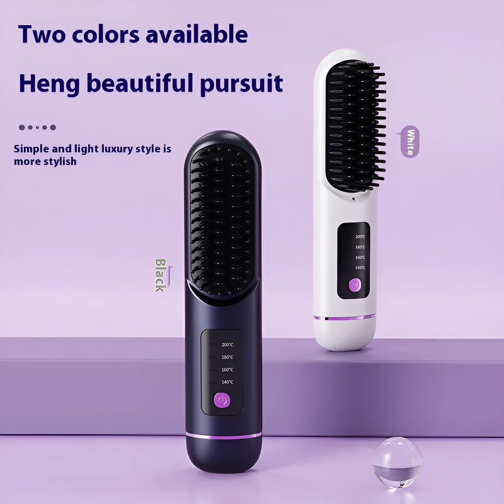 Portable USB-C rechargeable negative ion hair comb in blue, grey, or white.