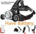 Aluminium alloy rechargeable headlight with adjustable elastic headband and front LED lens.