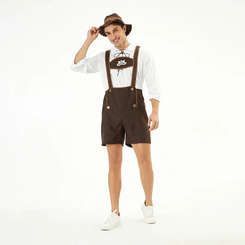 Men's cotton blend Munich Beer Festival suit with suspender top overalls and hat