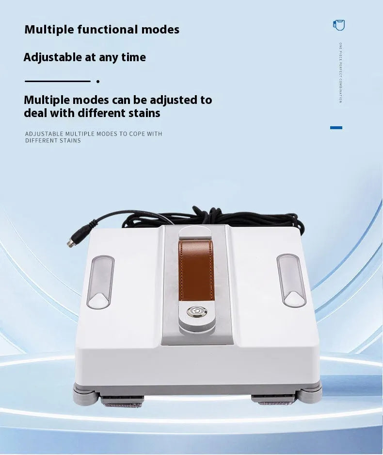 White intelligent window cleaning robot with water spray nozzles for high-rise windows