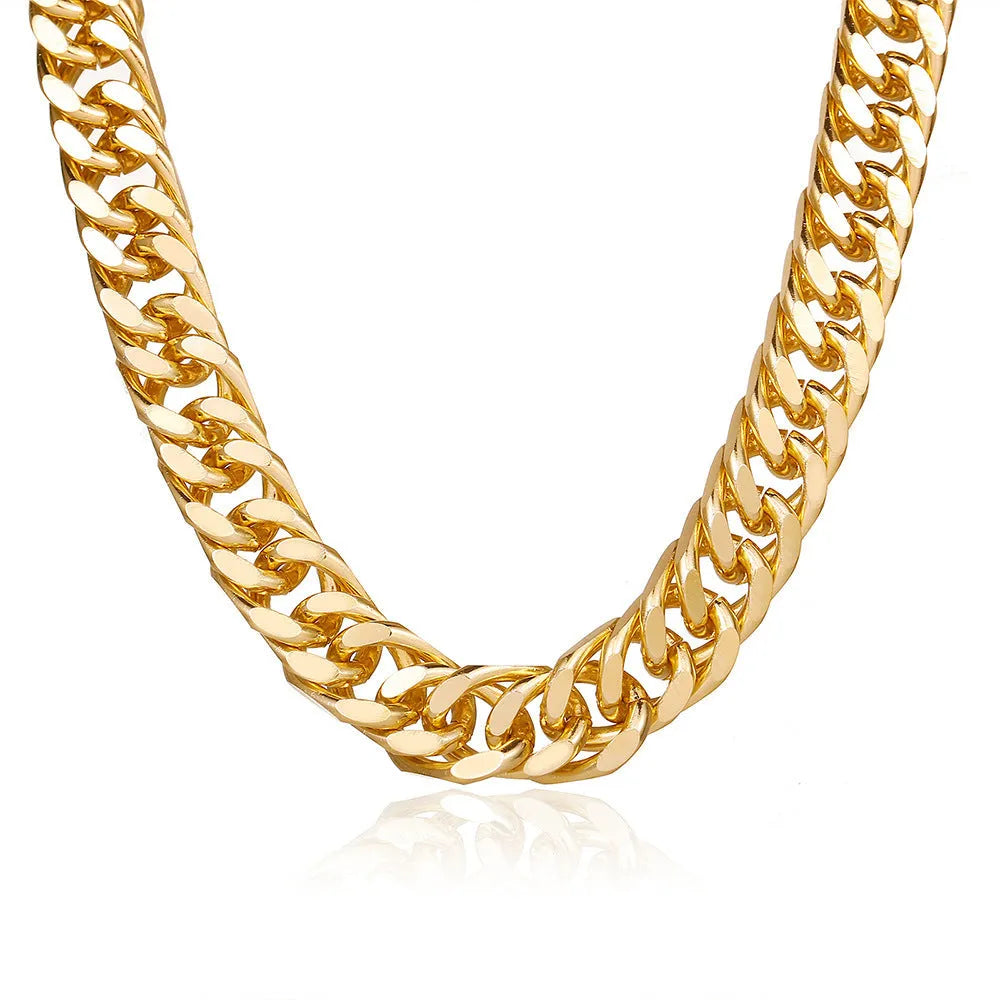 Gold-colour thick chain women's necklace with a 6cm component on a 32cm chain.
