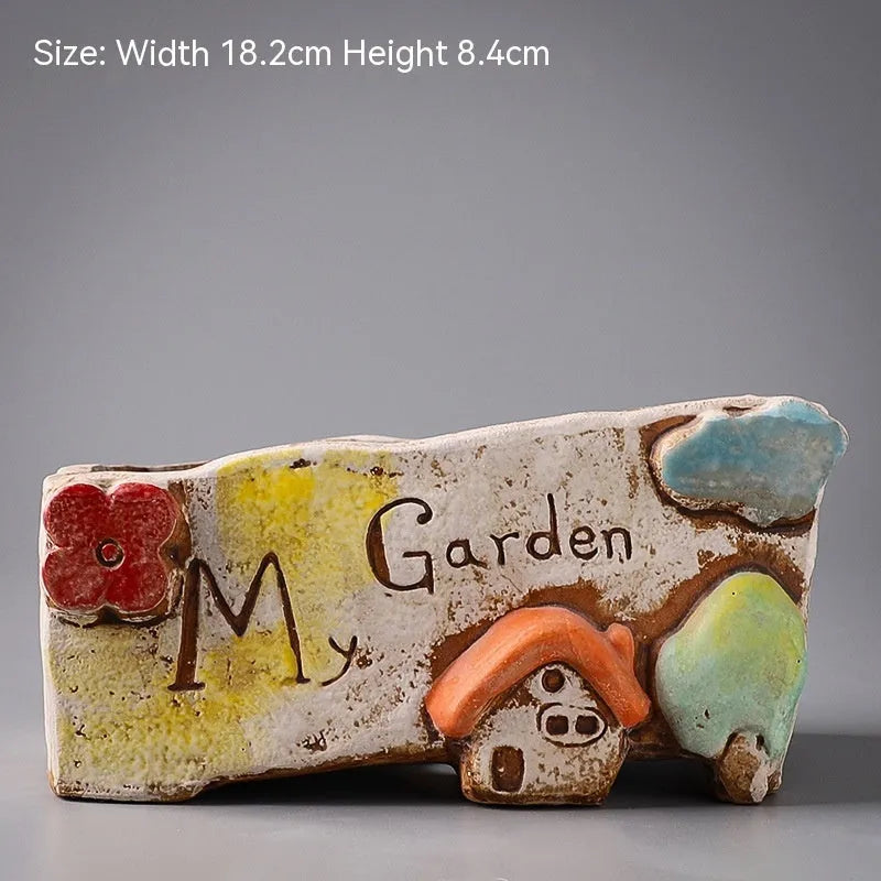 Hand-painted ceramic combination flower pot with 20cm diameter in cute pastoral design