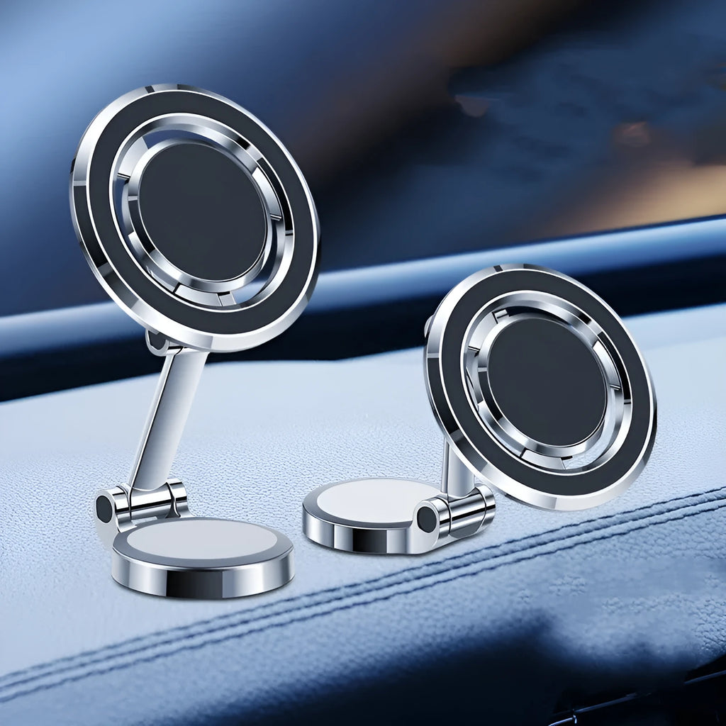 Obsidian black dashboard phone holder with magnetic mount and flexible rotation mechanism.