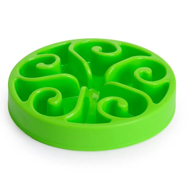 Non-slip plastic slow feeder dog bowl with maze pattern design in multiple colour options