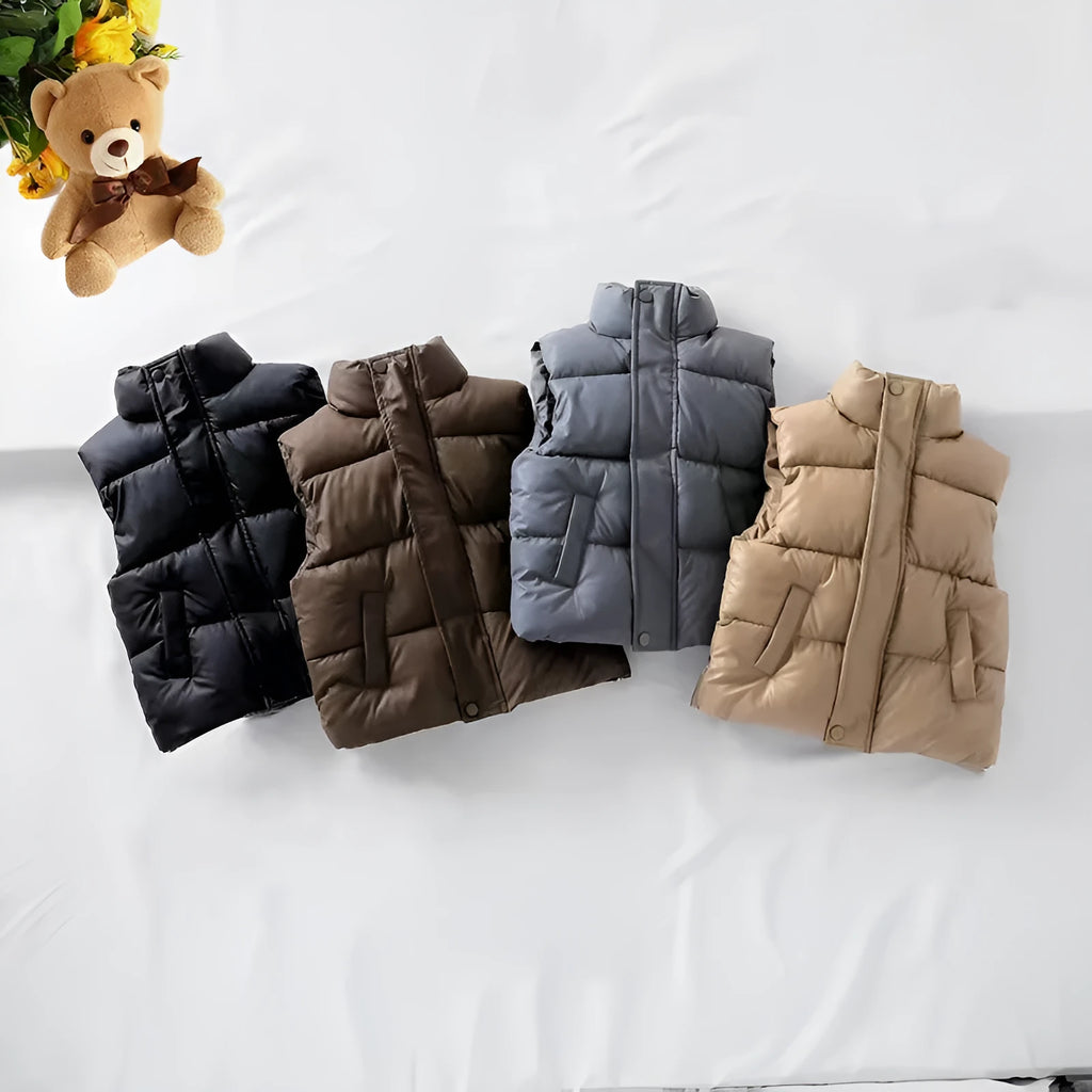 Children's vest coat in black with solid pattern, neutral style for winter, suitable height 110-160cm