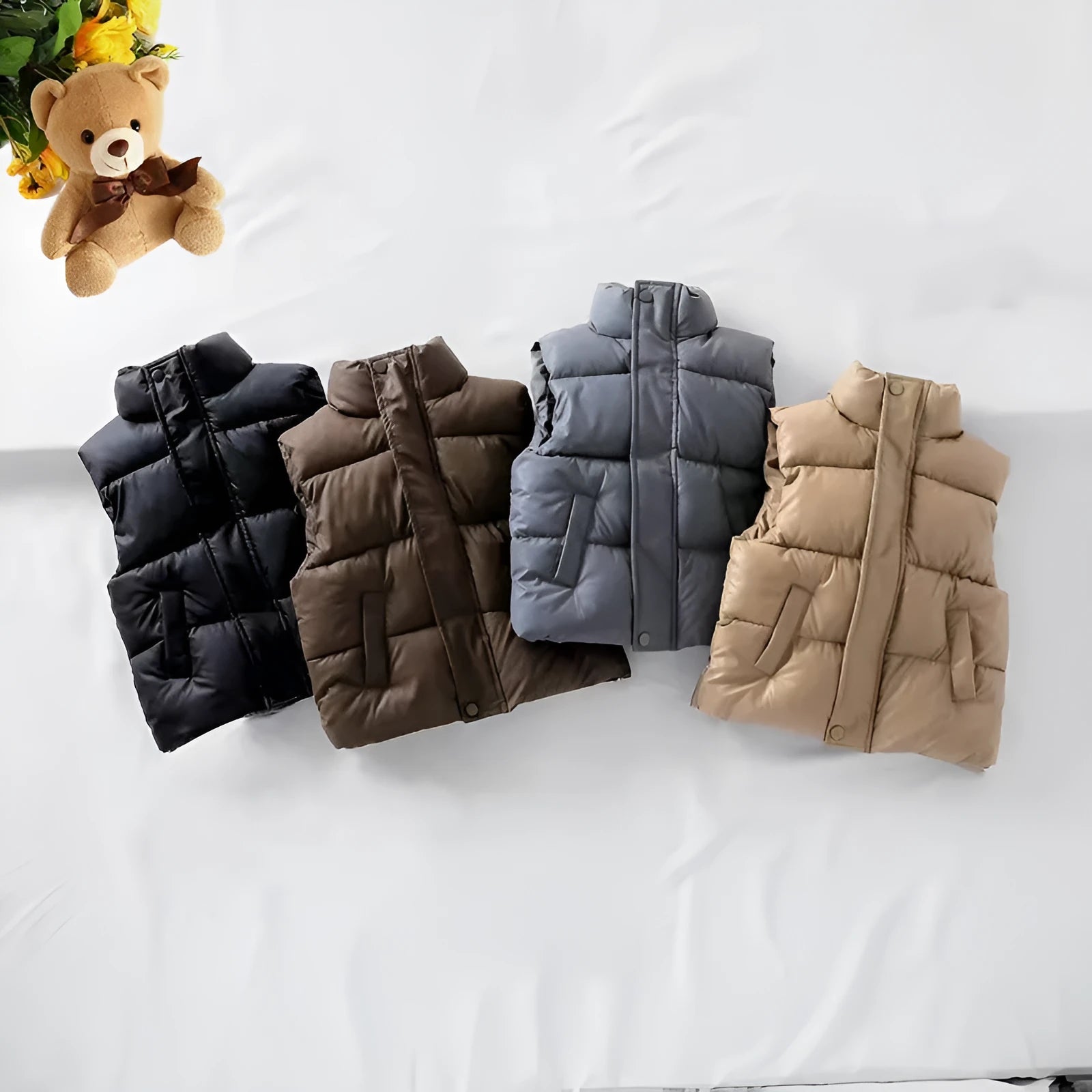 Children's vest coat in black with solid pattern, neutral style for winter, suitable height 110-160cm