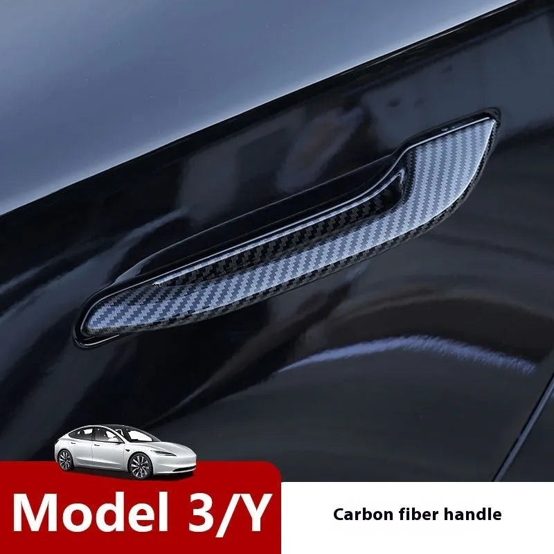 Tesla ABS door handle cover in light carbon fibre pattern, 215x80x20mm, for Model 3 and Model Y