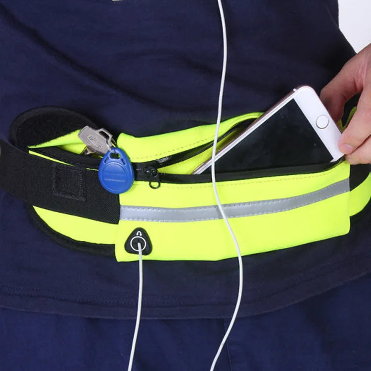 Nylon fitness waist bag in solid colour with zip pocket, size 20x10cm, on waist belt for running
