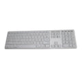 White wireless Bluetooth keyboard with 109 keys showing three-key zone and multi-device pairing capability