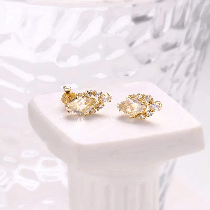 Geometric sweet white crystal earrings made from 925 sterling silver