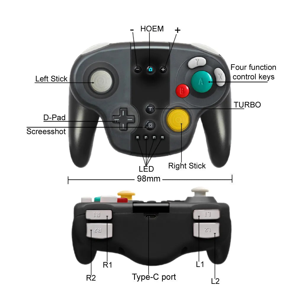 Black wireless gamepad with NFC function for Nintendo Switch consoles