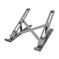 Silver aluminium laptop stand folded to 247x210x65.94mm with six-gear height adjustment mechanism