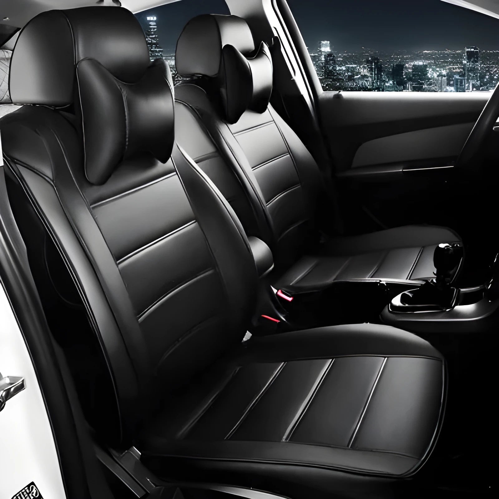 Cow leather car seat cover in beige and black colour options with all-season design