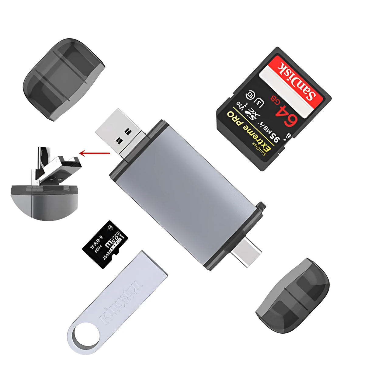 Grwibeou T-933 6-in-1 upgraded OTG card reader for computer and mobile phone