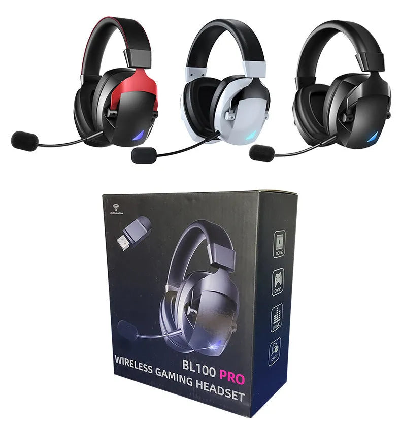 Black over-ear Bluetooth headphones with 2.4G dual-mode for gaming, IPX4 rating, ABS plastic and protein leather construction