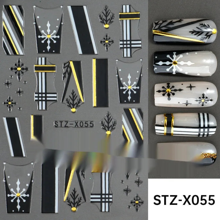 Cartoon nail art stickers sheet with black and silver love heart designs