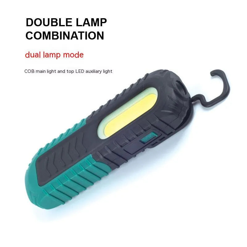 Black and green USB-powered auto repair work light with drop-resistant ABS plastic housing