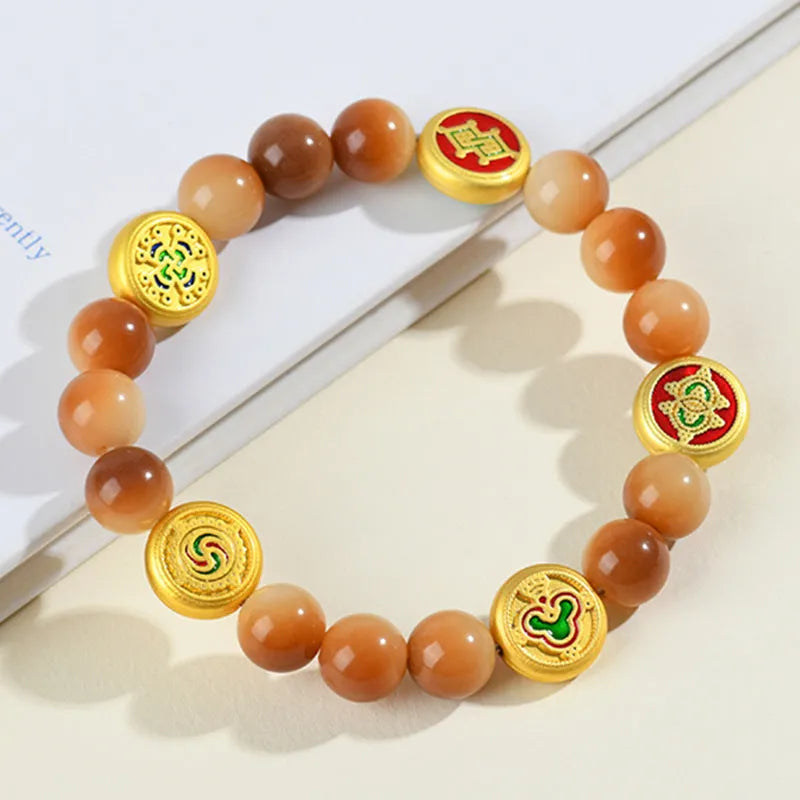 Handmade five directions geometric pattern bodhi seed bracelet with adjustable length