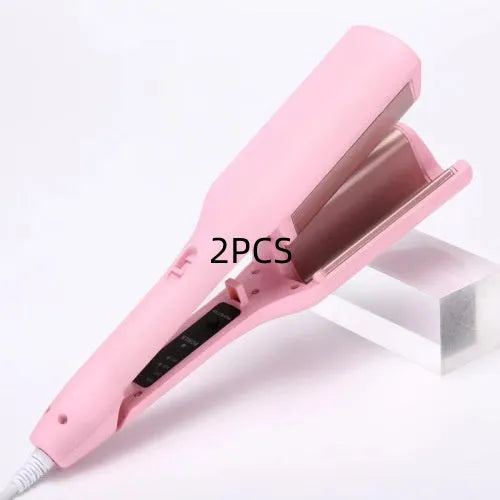 32mm pink hair curling iron with ceramic barrel and 4 heat settings on white background