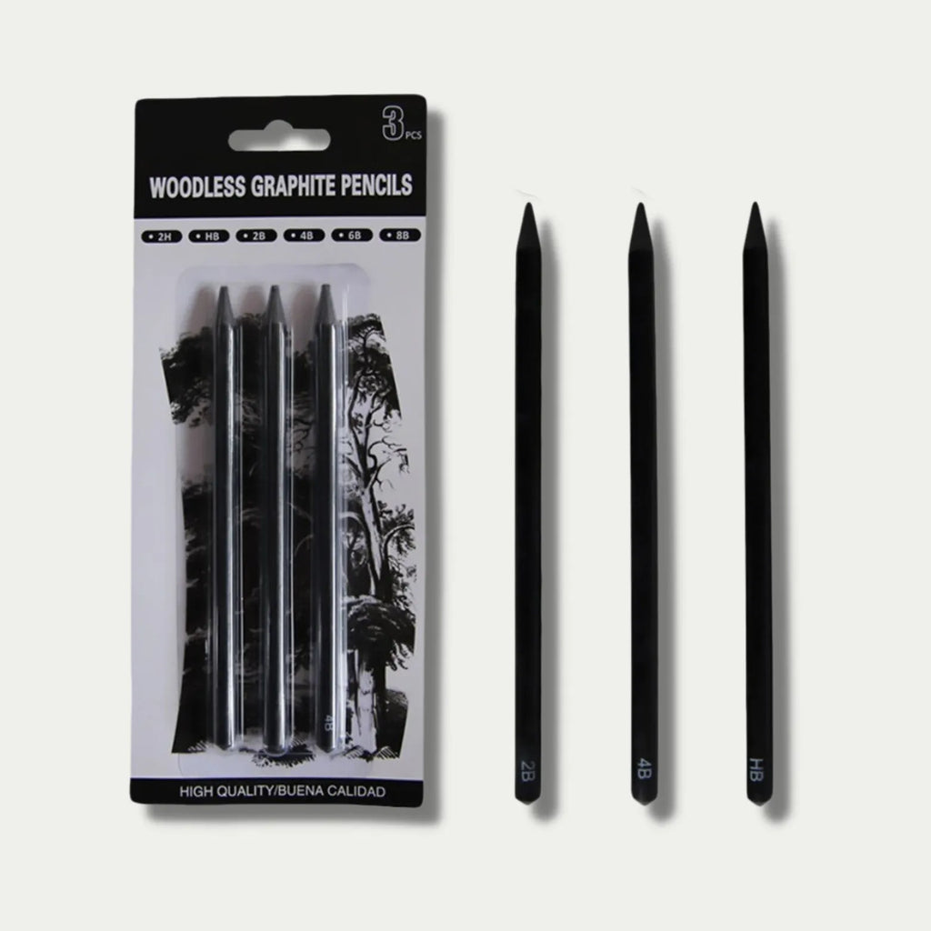 Set of six wood-free graphite sketching pencils with grades HB, 2B, 4B, 6B, 8B, and EE.