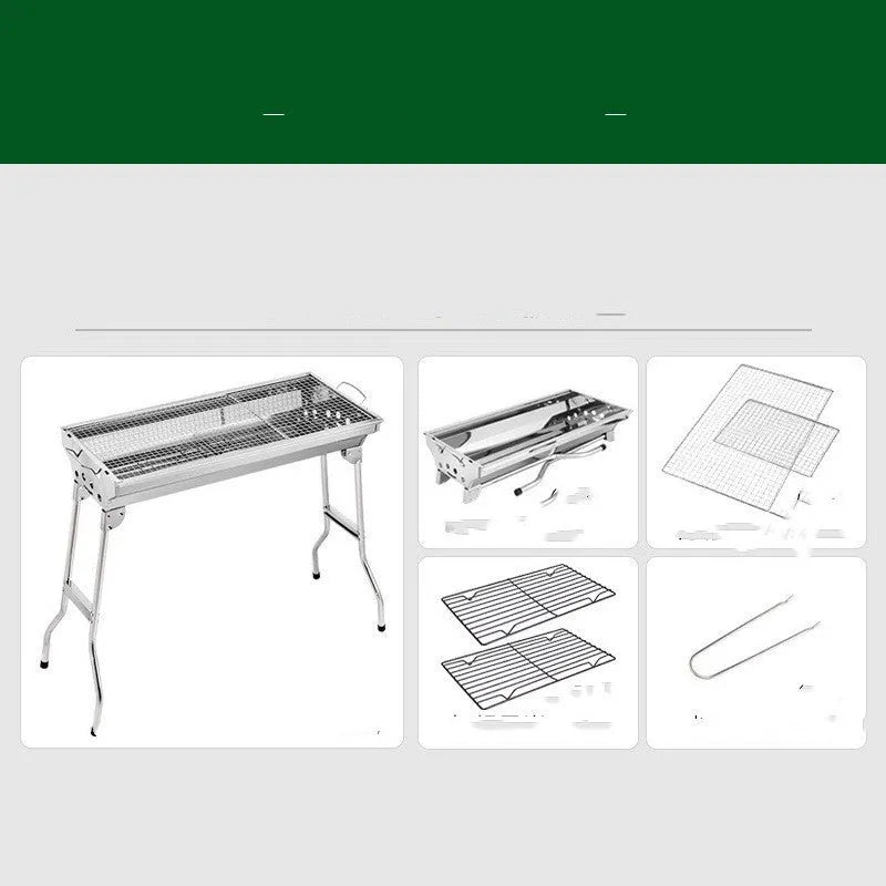 Stainless steel portable folding barbecue oven shown in natural metal colour.