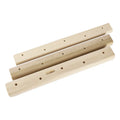 Set of three solid wooden hangboards for grip strength training, showing 12cm, 40cm and 50cm lengths.
