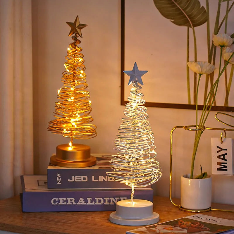 33cm wrought iron LED Christmas tree spiral light with battery operation and warm white lights