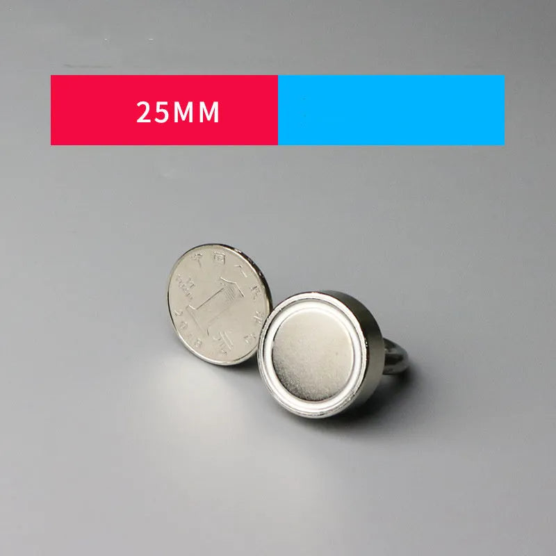 60mm round neodymium iron boron magnet salvage device with 10m rope and ring on a dark background