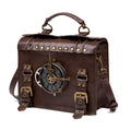 Bronze steampunk industrial retro shoulder bag with metal accents and pillow shape