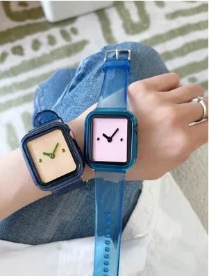 Brown transparent Apple Watch compatible replacement strap and case for Series 1-7 models