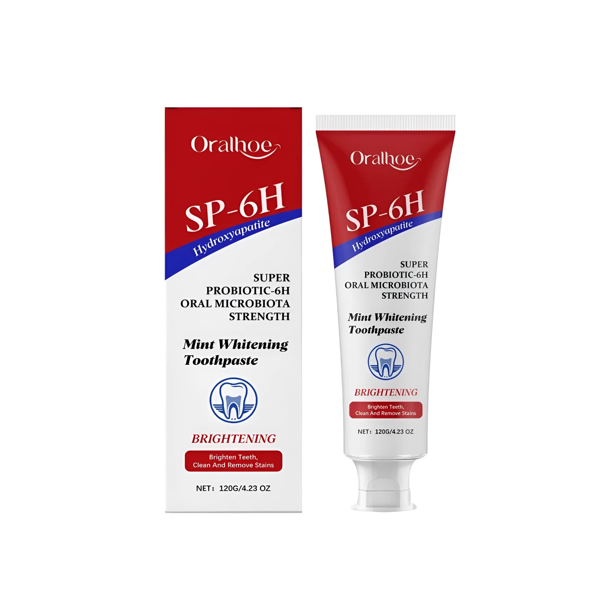 120g tube of Mint Bright White Toothpaste with hydroxyapatite and calcium carbonate ingredients