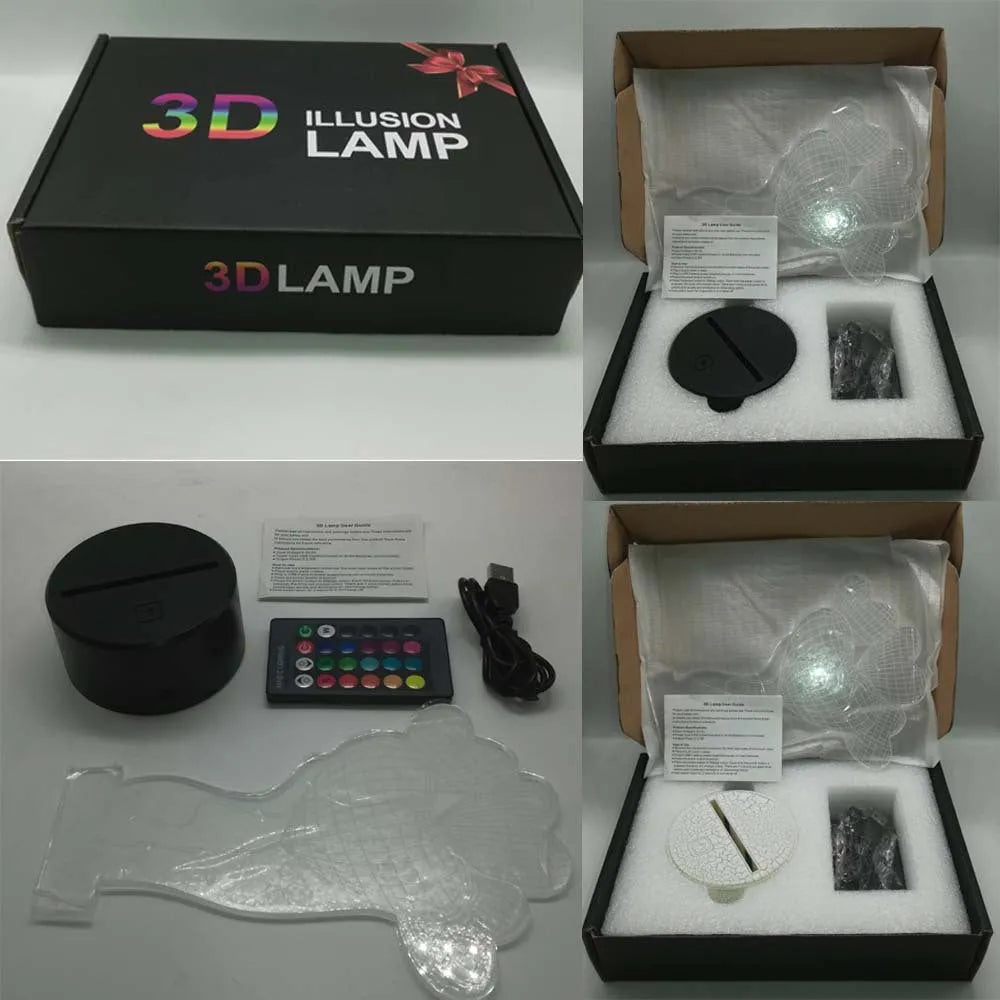 3D Rose Flower Night Light in black finish showing laser-engraved design glowing in purple light, with remote control.