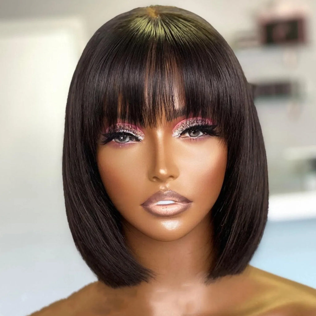 Su Bob human hair lace wig natural style 10 inch length black