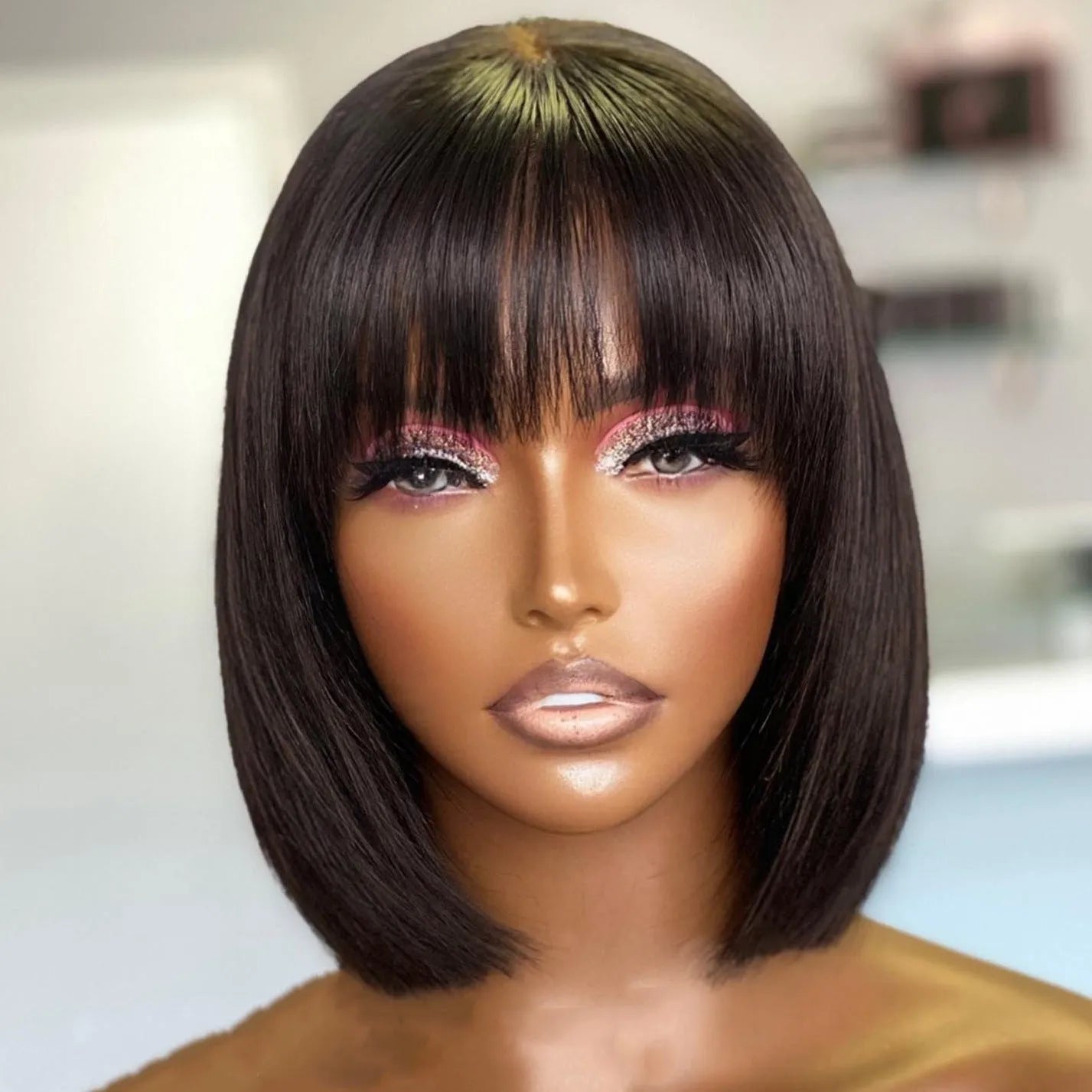 Su Bob human hair lace wig natural style 10 inch length black