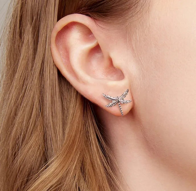 Sterling silver wing dragonfly stud earrings for women 925 silver electroplated SCE1909 colour advanced style