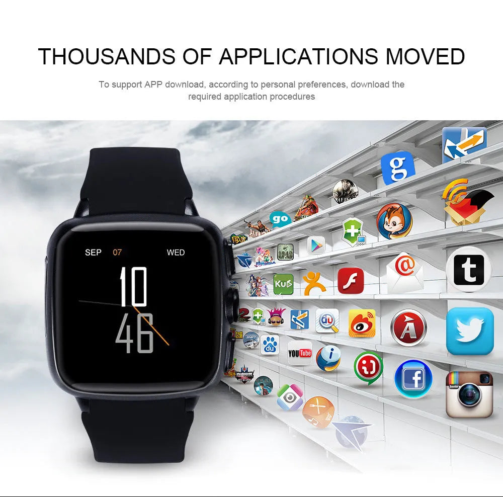 Black or white Z01 smart watch with a 1.54 inch screen showing its interface.