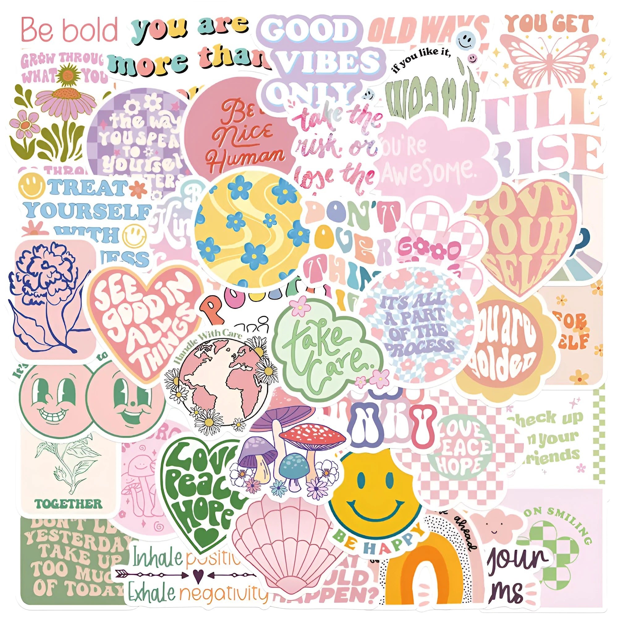 Danish pink motivational statement stickers with graffiti and cartoon patterns
