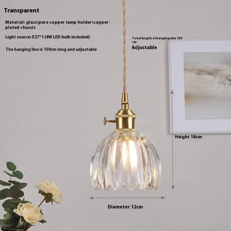 Vintage nordic style bedroom chandelier with glass flower shades in amber, green, grey, white, or transparent.