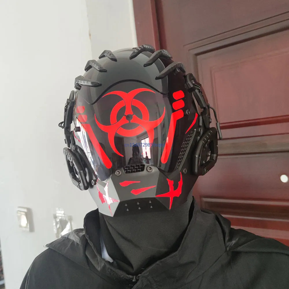 Black Bioweapon full face prop mask CYBER04 model showing helmet design